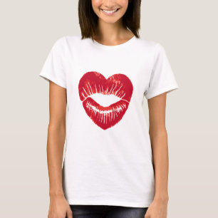 Herz formte Lippen, Lippenstiftspuren, Kuss T-Shirt