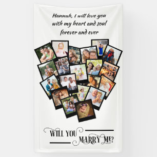 Herz-Foto-Collage Liebe dich Heirate mich Schwarz Banner