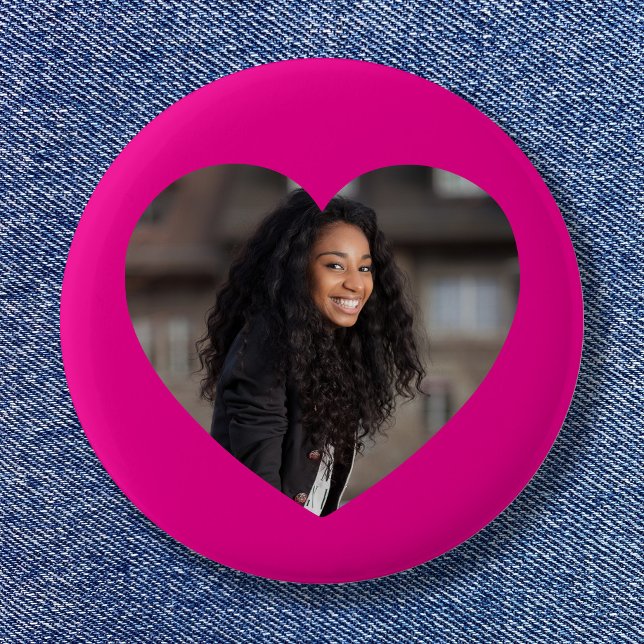 Herz Foto Hot Pink Button (Heart Photo Hot Pink Button)