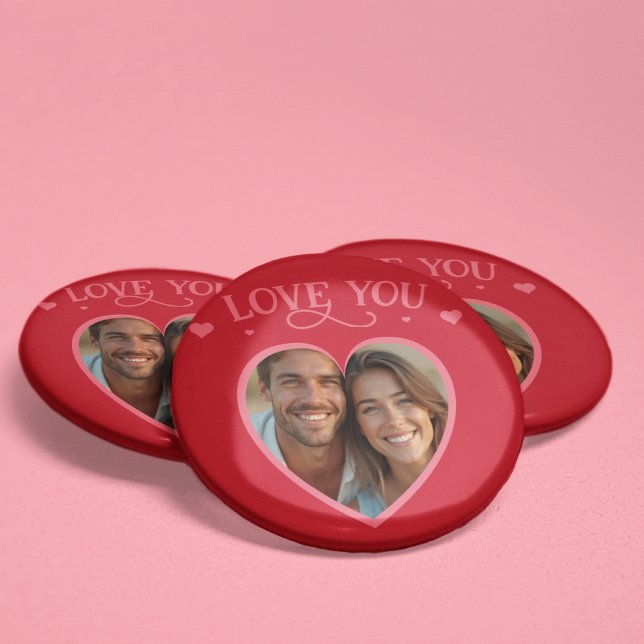 Herz Foto LIEBE DICH Valentinsche Geschenk Button (Heart Photo LOVE YOU Valentine's Gift Button)
