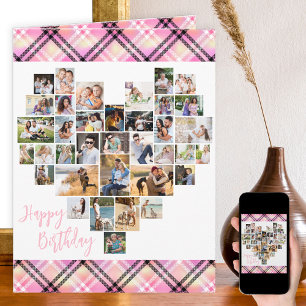 Herz-Fotocollage Rosa Karo Geburtstag für jedes Al Karte