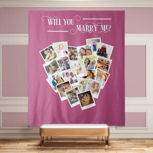 Herz-Fotocollage Willst du mich heiraten Pink Wandteppich