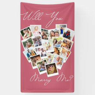 Herz-Fotocollage Willst du mich heiraten Rosa Banner