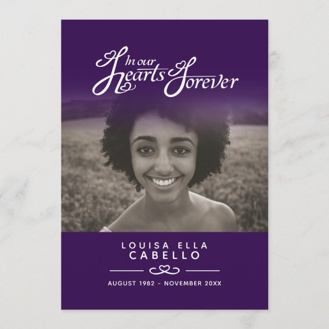 Herz für immer Beerdigungsprogramm dunkel lila Programm (Vorderseite)