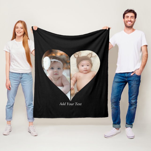 Herz geformt 2 Foto Collage Fleecedecke (Beispiel)