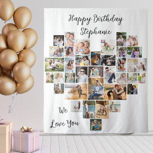 Herz geformt 36 Foto Collage Happy Geburtstag Wandteppich