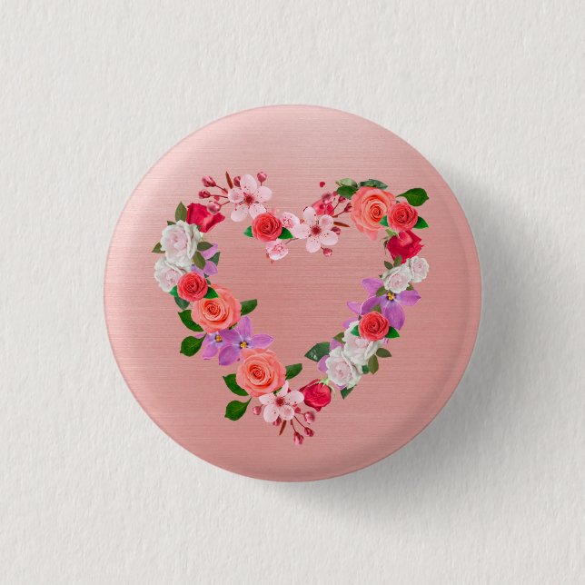 Herz geformt BlumenBouquet der Liebe Button (Vorderseite)