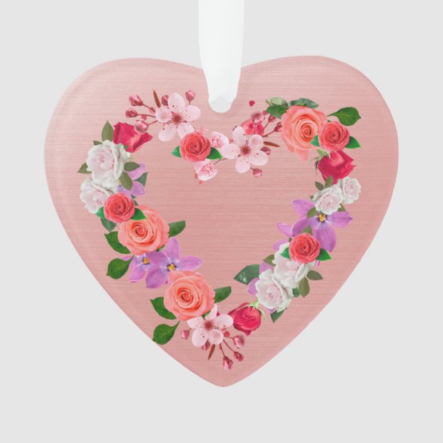 Herz geformt BlumenBouquet der Liebe Keramik Ornament (Vorderseite)