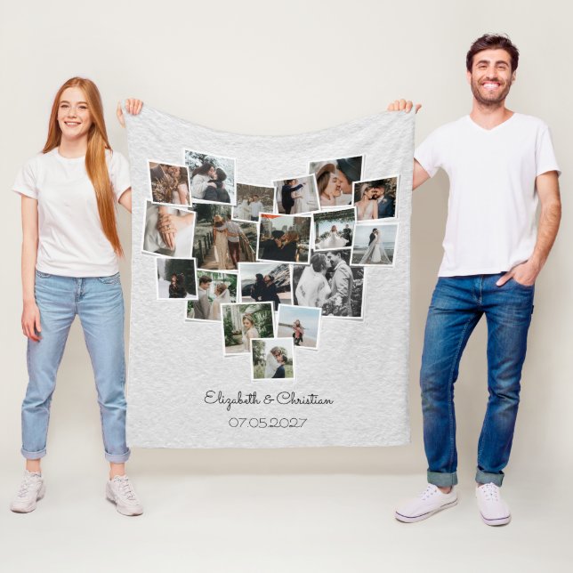 Herz geformt Foto Collage Romantische Hochzeit Fleecedecke (Beispiel)