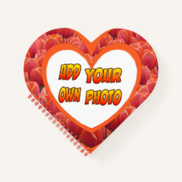 Herz geformt Kust. Foto Red Tulips Notebook Notizbuch