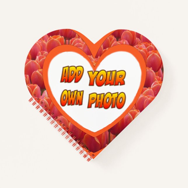 Herz geformt Kust. Foto Red Tulips Notebook Notizbuch (Vorderseite)