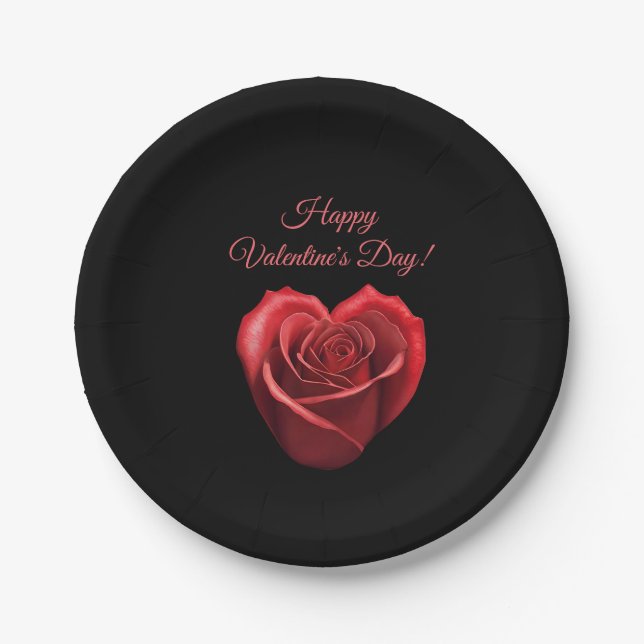 Herz geformt Rote Rose-Valentinstag- Pappteller (Vorderseite)