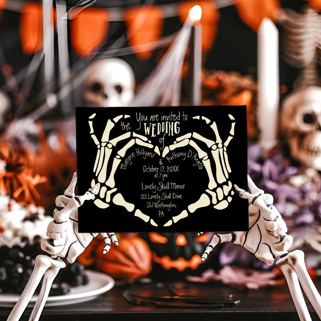 Herz geformt Skeleton Hände Creepy Goth Wedding Einladung (Von Creator hochgeladen)