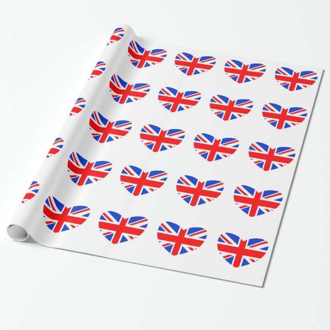 Herz-geformte britische Flagge Geschenkpapier (Ungerollt)