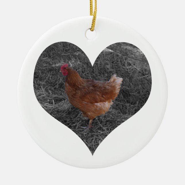 Herz-geformte Huhn-Weihnachtsverzierung Keramik Ornament (Vorne)