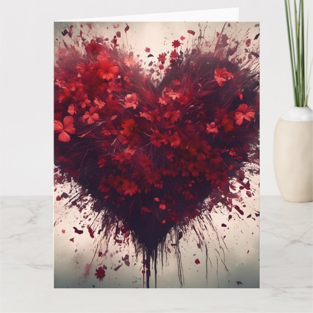 Herz gefüllt mit Bursting Red Blume Karte (Vorderseite)
