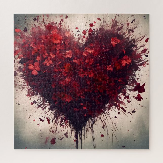 Herz gefüllt mit Bursting Red Blume Puzzle (Vertikal)