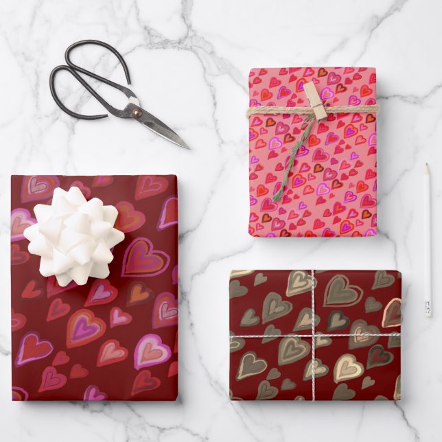 Herz-Geschenk-Tags Geschenkpapier Set (Vorderseite)