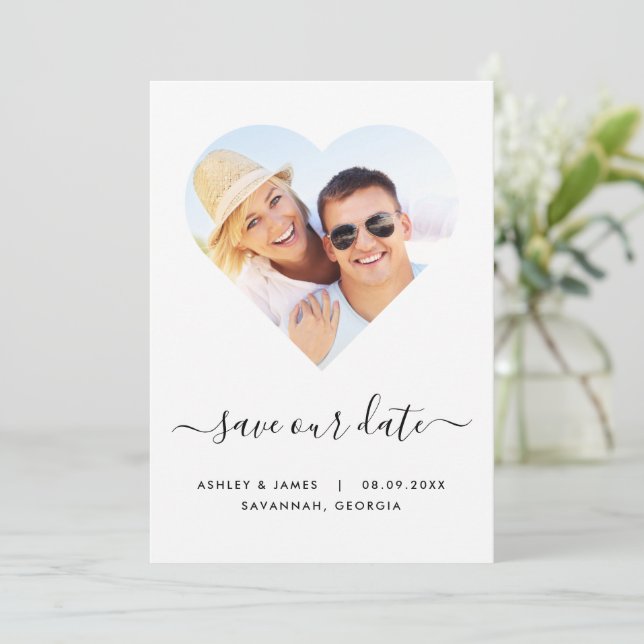 Herz-gestaltetes Foto Hochzeit Speichern Sie die D Save The Date (Stehend Vorderseite)