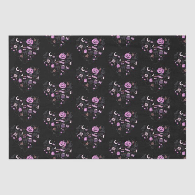 Herz gestapelt Halloween Pattern Schwarzes Hallowe Seidenpapier (Vorderseite)