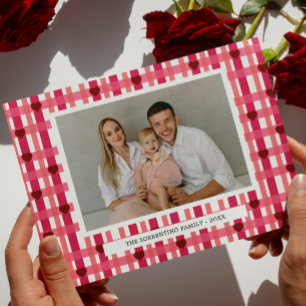 Herz gestreiftes Familien-modernes Foto Valentinst Feiertagskarte
