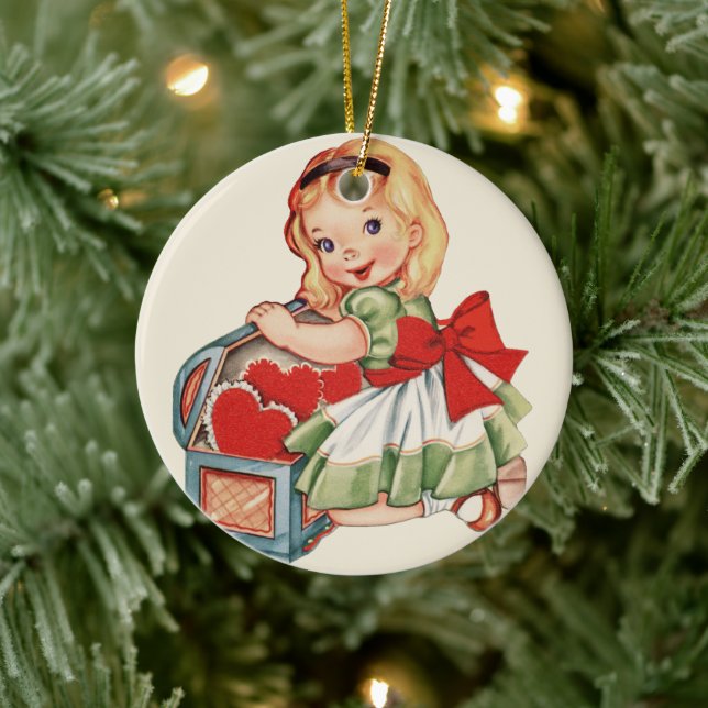 Herz Girl Child Retro Niedliche Kinder Keramik Ornament (Baum)