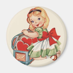 Herz Girl Child Retro Niedliche Kinder Magnet