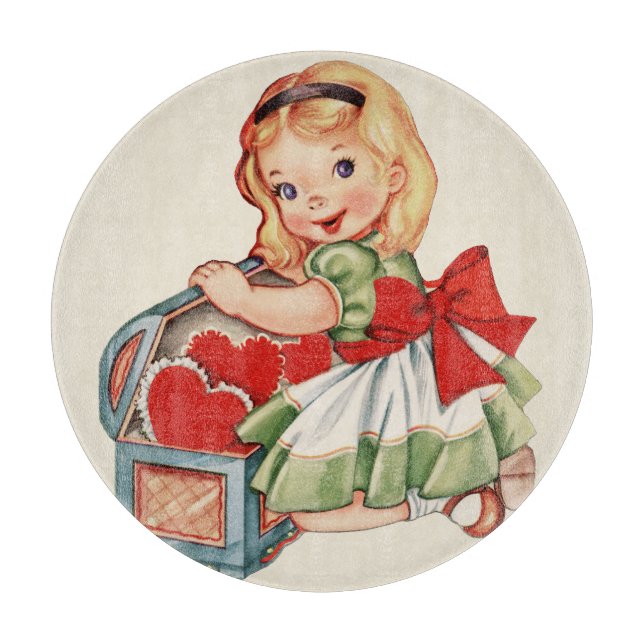 Herz Girl Child Retro Niedliche Kinder Schneidebrett (Vorderseite)