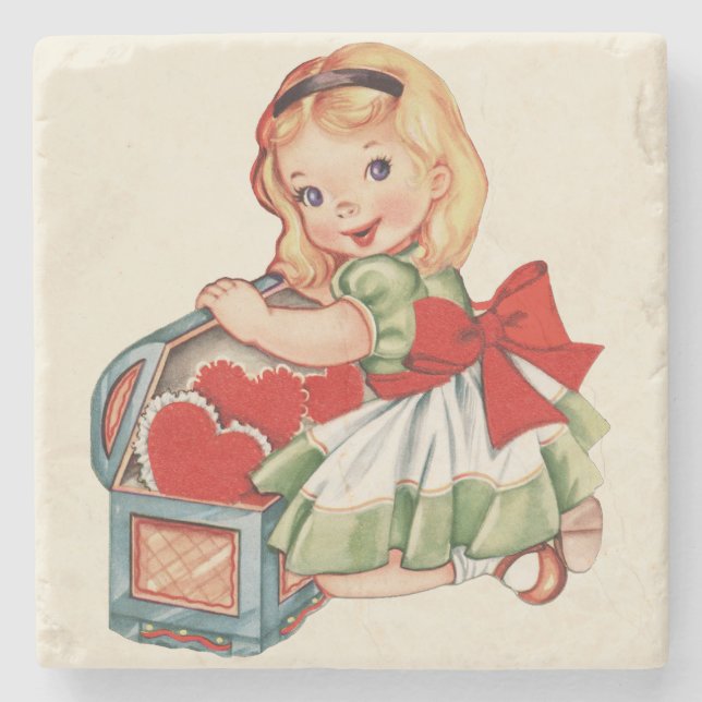 Herz Girl Child Retro Niedliche Kinder Steinuntersetzer (Vorderseite)