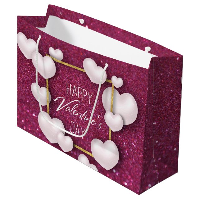 Herz-Glitzer-große Geschenk-Tasche des Valentines Große Geschenktüte (Vorderseite Schrägansicht)