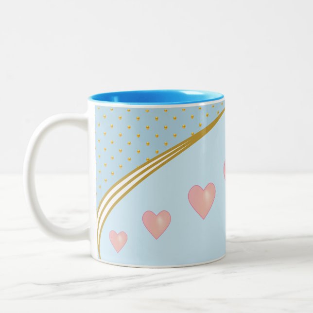 Herz & Gold Confetti auf Light Blue Zweifarbige Tasse (Links)