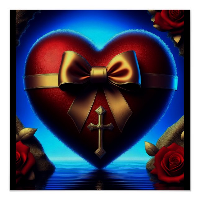Herz-Gold-Multiband-Cross-Rose Poster (Vorderseite)