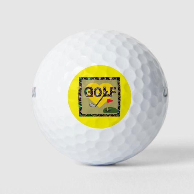 Herz Golf Design Golf Balls Gelb Hintergrund Golfball (Vorderseite)