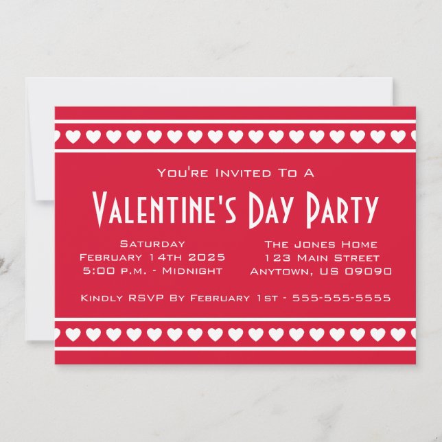 Herz-Grenzevaletines Tag (rot/Weiß) Einladung (Vorderseite)