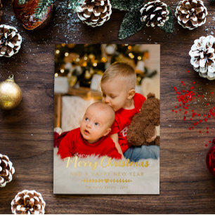 Herz Grün Foto Frohe Weihnachten Goldfolie Folien Feiertagskarte