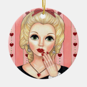Herz-Halskette Mädchen Blond Kopf Vase Üppige Lipp Keramik Ornament