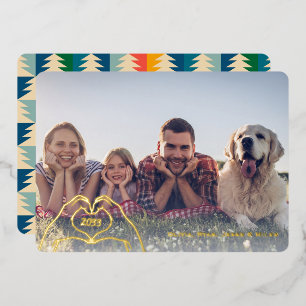 Herz Hände Retro Bäume Benutzerdefiniert Ein Foto  Folien Feiertagskarte