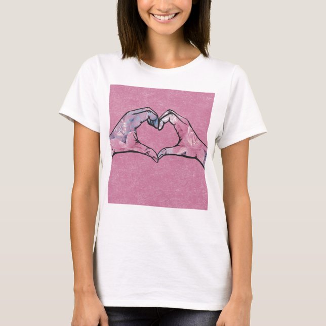 Herz-Hands auf rosa Hintergrund T-Shirt (Vorderseite)