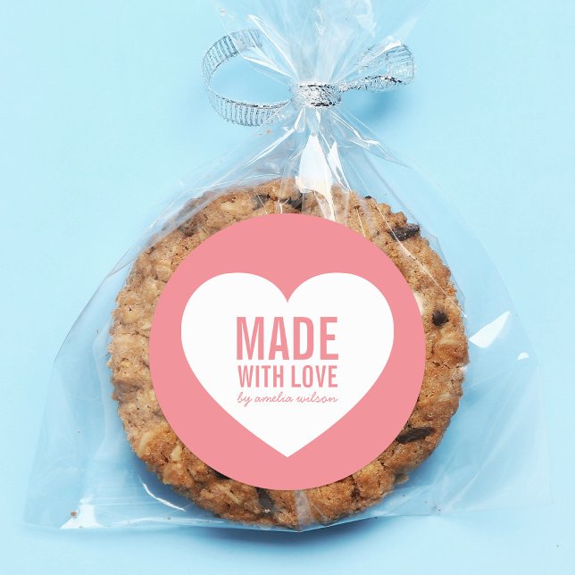 Herz hergestellt mit Liebe bearbeitbar Farbe Runder Aufkleber (Von Creator hochgeladen)