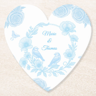 Herz-Hochzeit 💙 Personalisierte Namen Floral Untersetzer