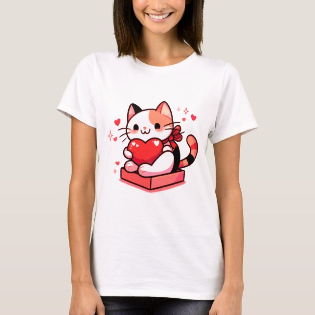 Herz Holding Cat Frauen T - Shirt (Vorderseite)