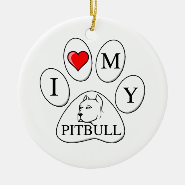 Herz I meine Pitbulltatze - Hund, Haustier, bester Keramik Ornament (Vorne)