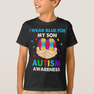 Herz ich trage Blau für meinen Sohn Autismus Bewus T-Shirt