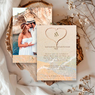 Herz im Sand Boho-Foto Strand Ziel Hochzeit Einladung