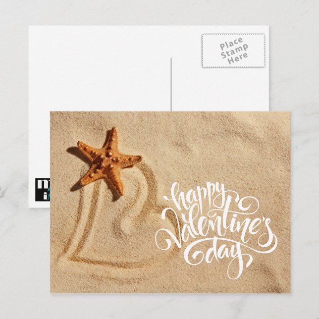 Herz im Sand. Valentinstag Postkarten (Vorne/Hinten)