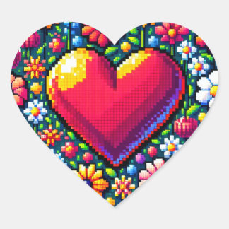 Herz in Blume Pixel Art Herz-Aufkleber
