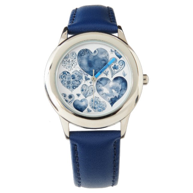 Herz in Delft Blue Armbanduhr (Vorderseite)