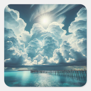 Herz in den Wolken über dem Ozean Erbe Quadratischer Aufkleber