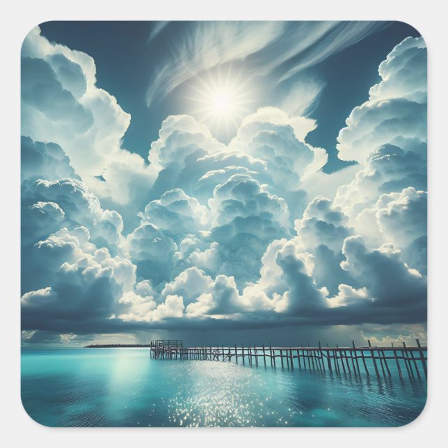 Herz in den Wolken über dem Ozean Erbe Quadratischer Aufkleber (Vorderseite)