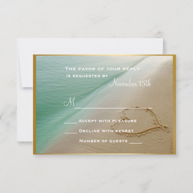 Herz in der Sand Wedding RSVP Karte geschnitzt (Vorderseite)